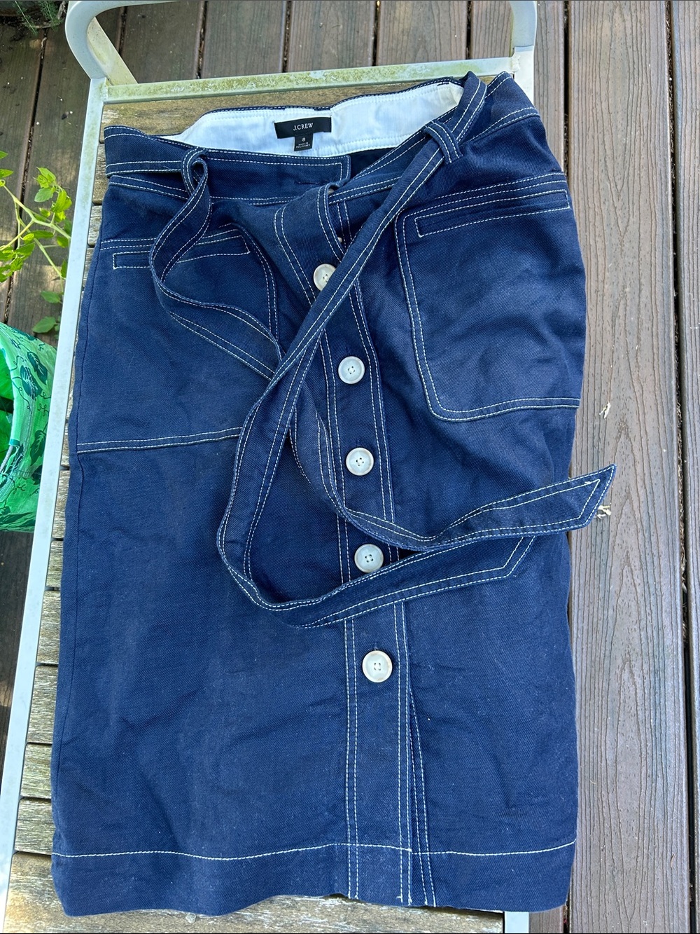 J. Crew Navy High-Rise Button-Front Womenโs Skirt with Self-Tie Belt